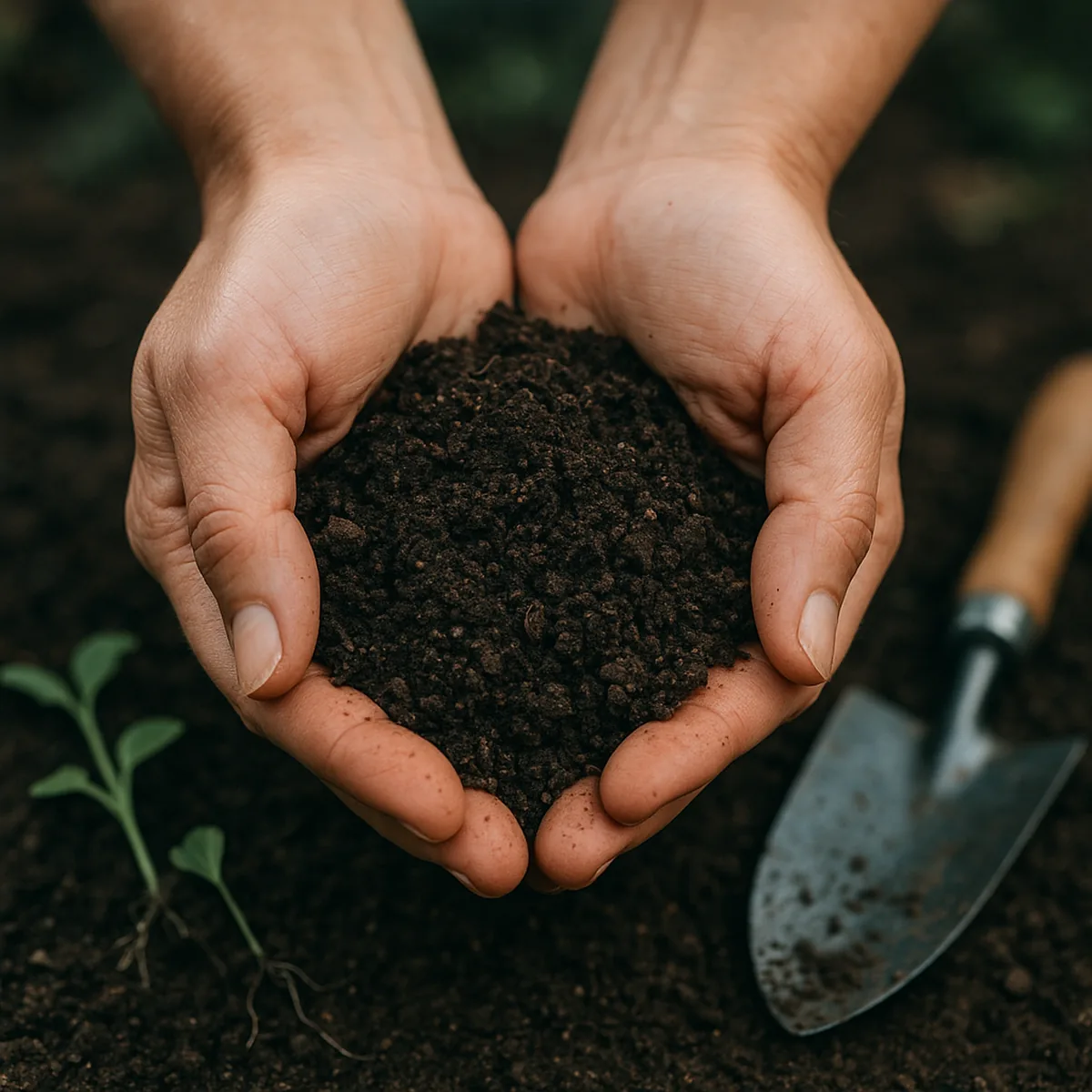 Hände halten krümelige Gartenerde